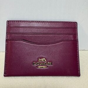 COACH Slim Id Card Case In Soft Refined Leather Gold/Pink, Pre-owned